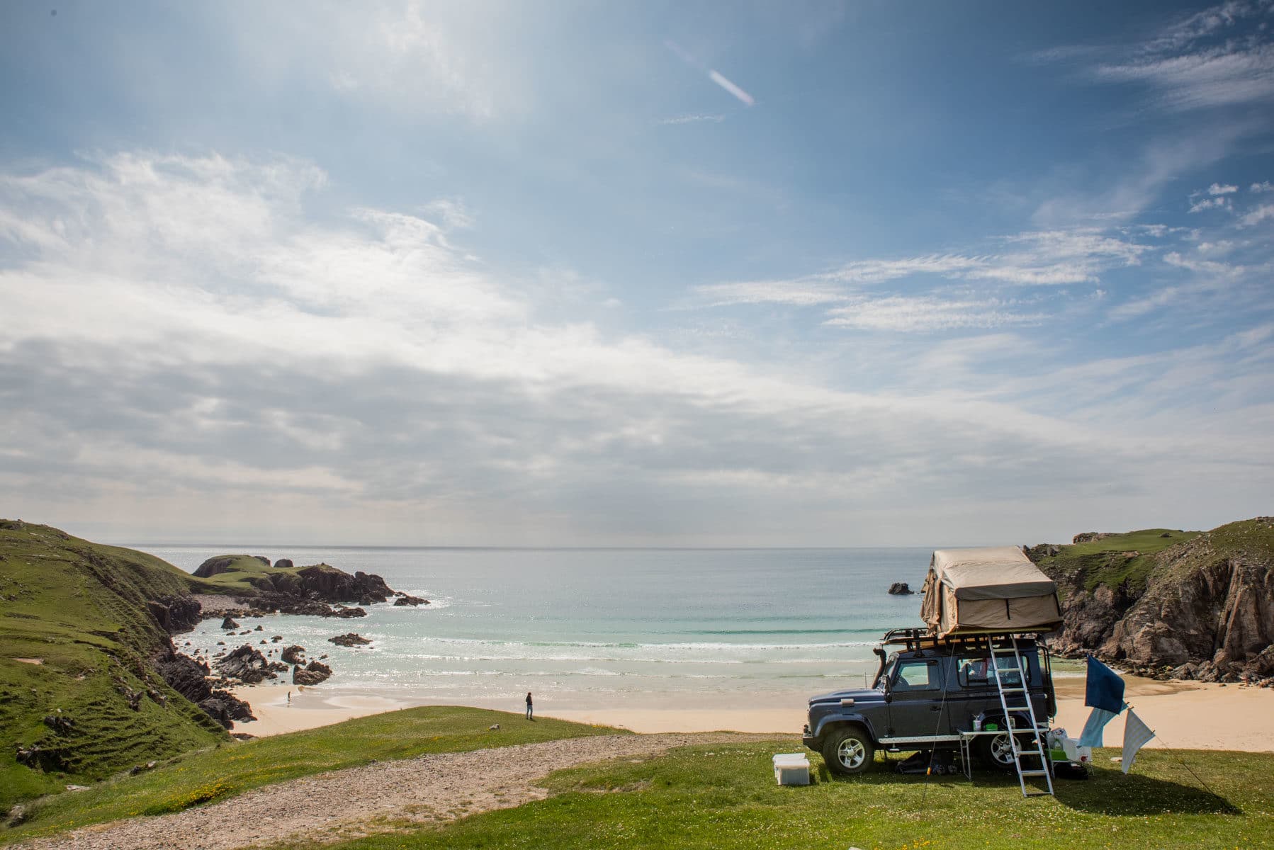 Camper sur la plage en Écosse