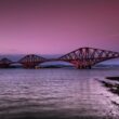 Forth bridge, red bridge on pink background